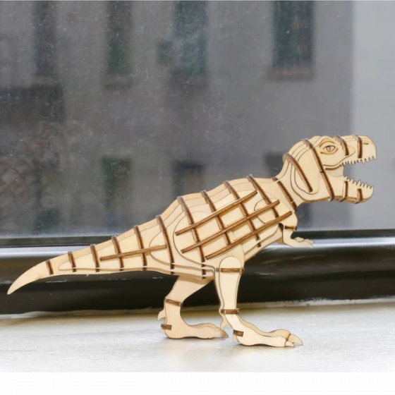 Kikkerland 3d-puzzel t-rex 16,5 x 9,5 cm hout naturel - Afbeelding 2