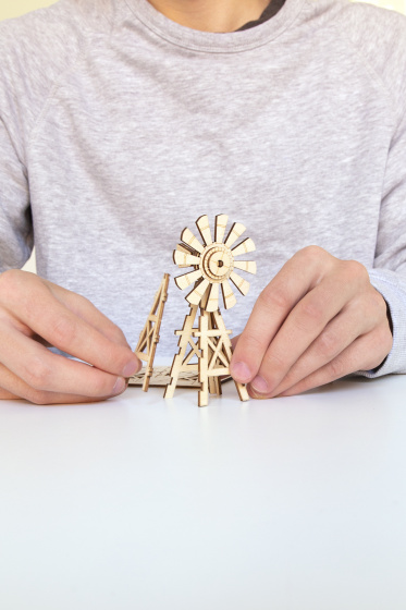 Kikkerland 3d-puzzel windmill 15 x 11 cm hout naturel - Afbeelding 3