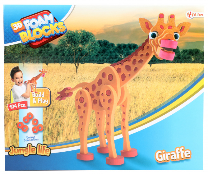 Toi-Toys 3d puzzel giraffe junior 31,5 cm foam oranje 104-delig - Afbeelding 3