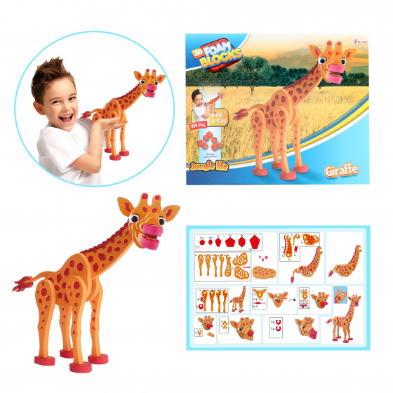 Toi-Toys 3d puzzel giraffe junior 31,5 cm foam oranje 104-delig - Afbeelding 4