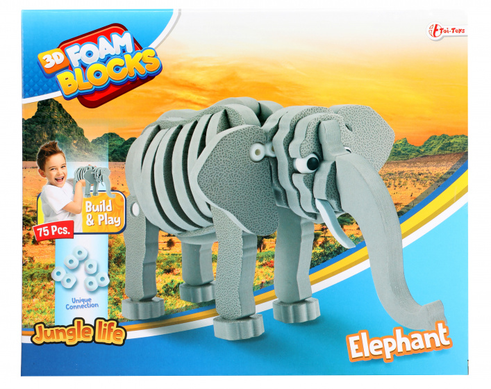 Toi-Toys 3d puzzel olifant junior 31,5 cm foam grijs 75-delig - Afbeelding 3