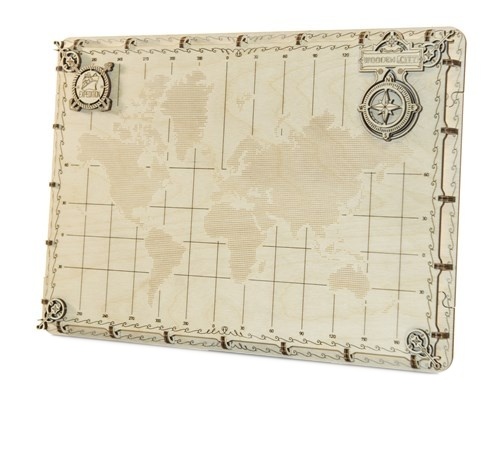 Wooden City 3d-puzzel wereldkaart 35 x 25 x 2 cm hout bruin