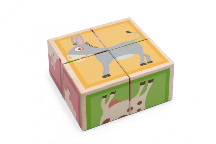 Scratch blokkenpuzzel boerderijdieren junior 9 cm hout 4-delig - Afbeelding 2