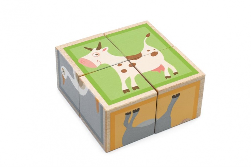 Scratch blokkenpuzzel boerderijdieren junior 9 cm hout 4-delig - Afbeelding 3