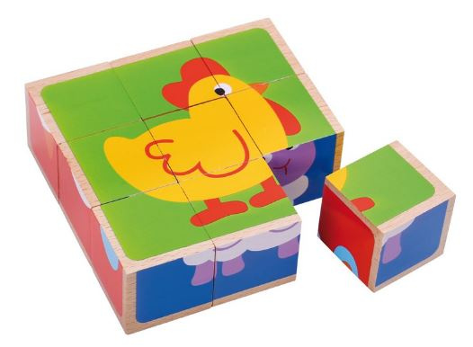 Tooky Toy blokkenpuzzel boerderijdieren 13,5 cm hout 9-delig