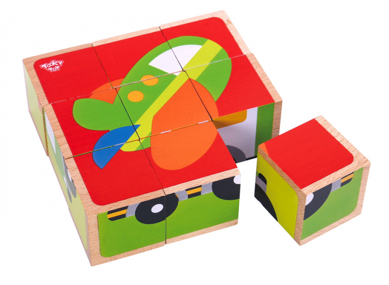 Tooky Toy blokkenpuzzel voertuigen 13,5 x 4,5 cm hout 9-delig