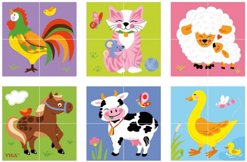 Viga Toys blokkenpuzzel boerderijdieren 4 blokken - Afbeelding 2