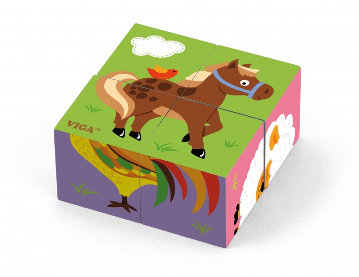 Viga Toys blokkenpuzzel boerderijdieren 4 blokken