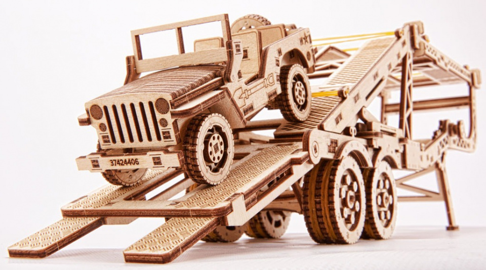 Wood Trick modelbouwset autotrailer hout naturel 229-delig - Afbeelding 2