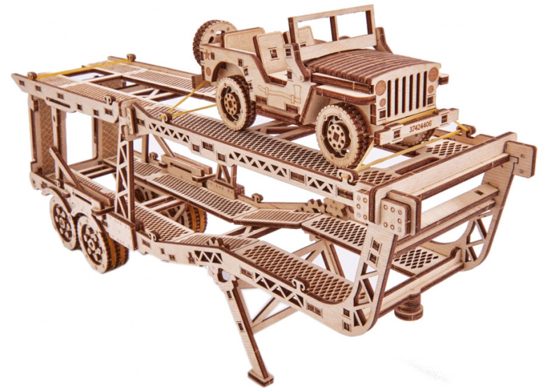 Wood Trick modelbouwset autotrailer hout naturel 229-delig