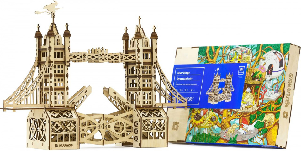 Mr. PlayWood 3d modelbouwset houten tower bridge 312-delig - Afbeelding 4