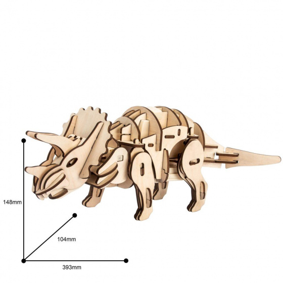 Robotime 3d-modelbouw triceratops 39 cm hout naturel 94-delig - Afbeelding 3