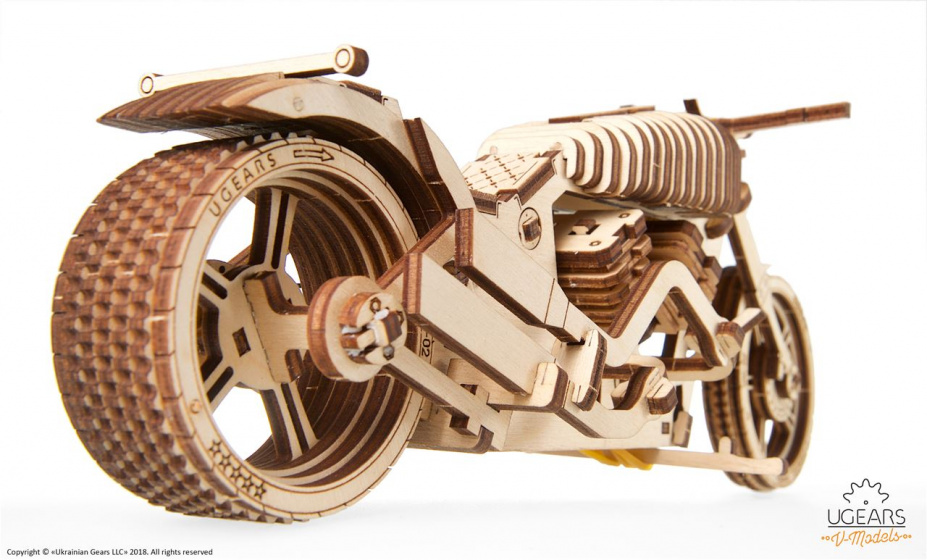 Ugears houten 3d-modelbouw vm-02 motorfiets 26 cm 189-delig - Afbeelding 3