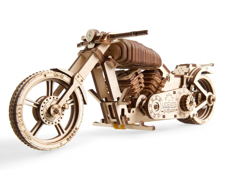 Ugears houten 3d-modelbouw vm-02 motorfiets 26 cm 189-delig