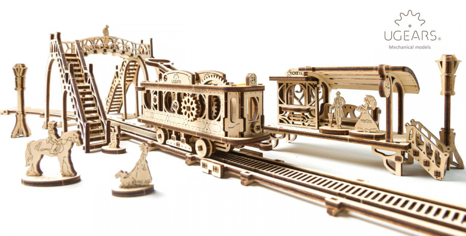Ugears modelbouw tramlijn 89 x 18 x 10 cm berkenhout bruin