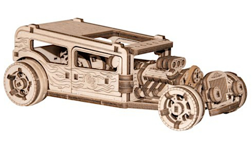 Wooden City modelbouwset hot rod 17 cm hout naturel 141-delig