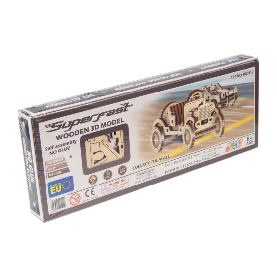 Wooden City modelbouwset oldtimer superfast 7,7 cm hout naturel - Afbeelding 4